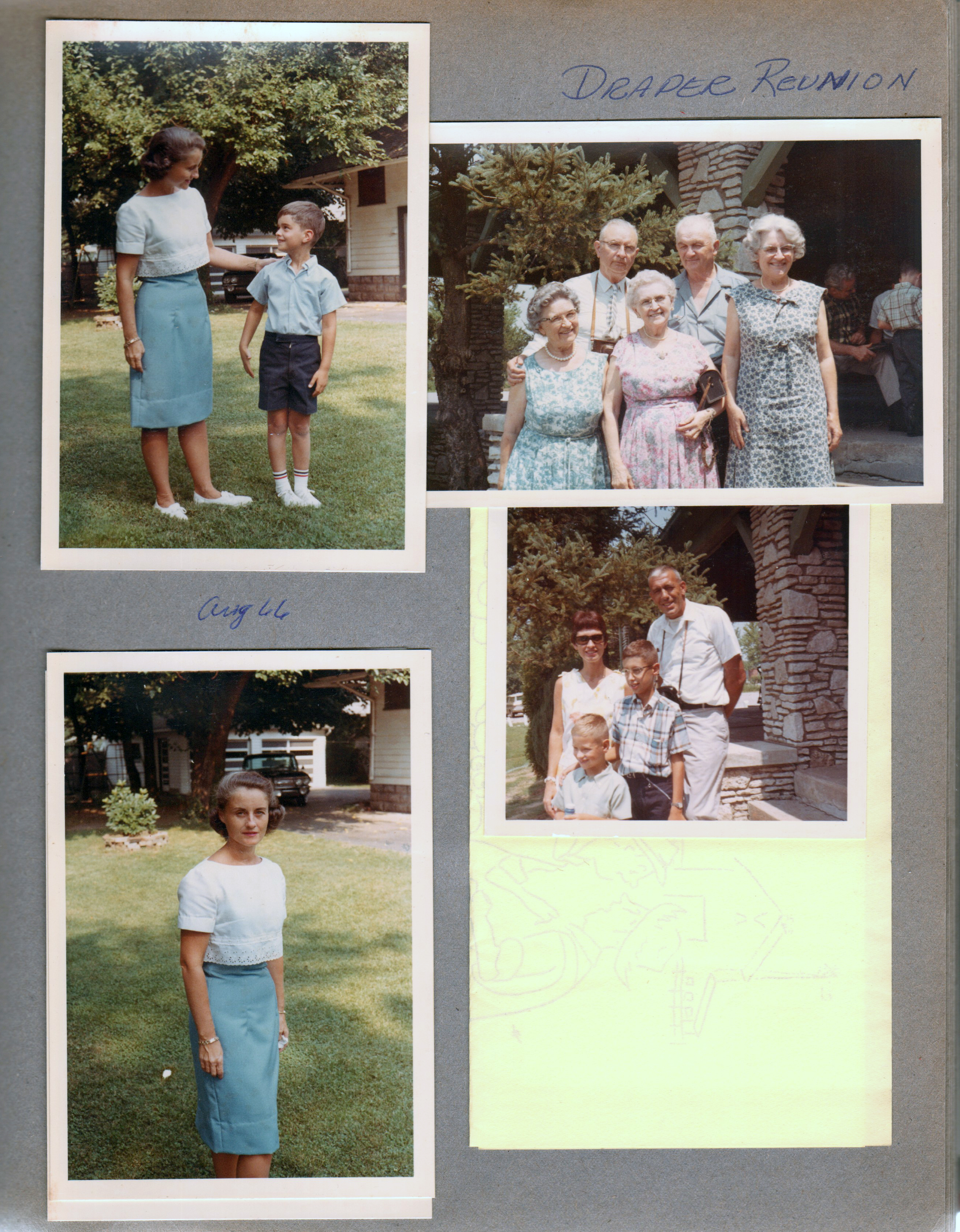 6122 yard - Rosemary and Alan. Draper reunion - Bedford - Smith siblings - Florence, Joe, Vonnie, Arthur, Lida May. Eleanor, Bob, Bruce, Brian Edelman.