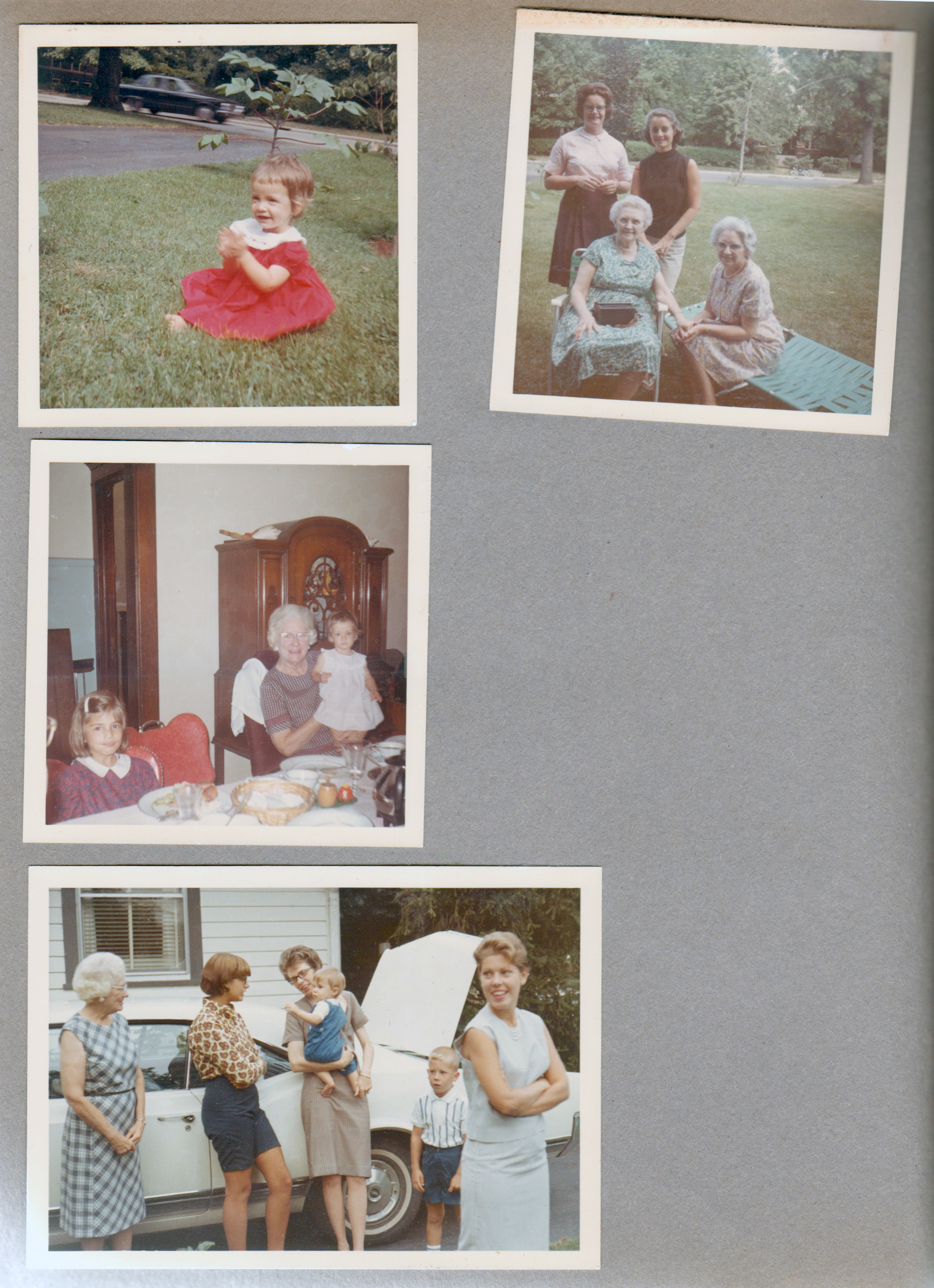Cammy, Helen, Vonnie, Rosemary, Lida May in 6122 yard. at 3845 Carole, Bonnie and Pam. Bonnie Barrick, Susan, Sara, Joe, Ronnie, Betty in driveway,