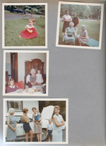 Cammy, Helen, Vonnie, Rosemary, Lida May in 6122 yard. at 3845 Carole, Bonnie and Pam. Bonnie Barrick, Susan, Sara, Joe, Ronnie, Betty in driveway,
