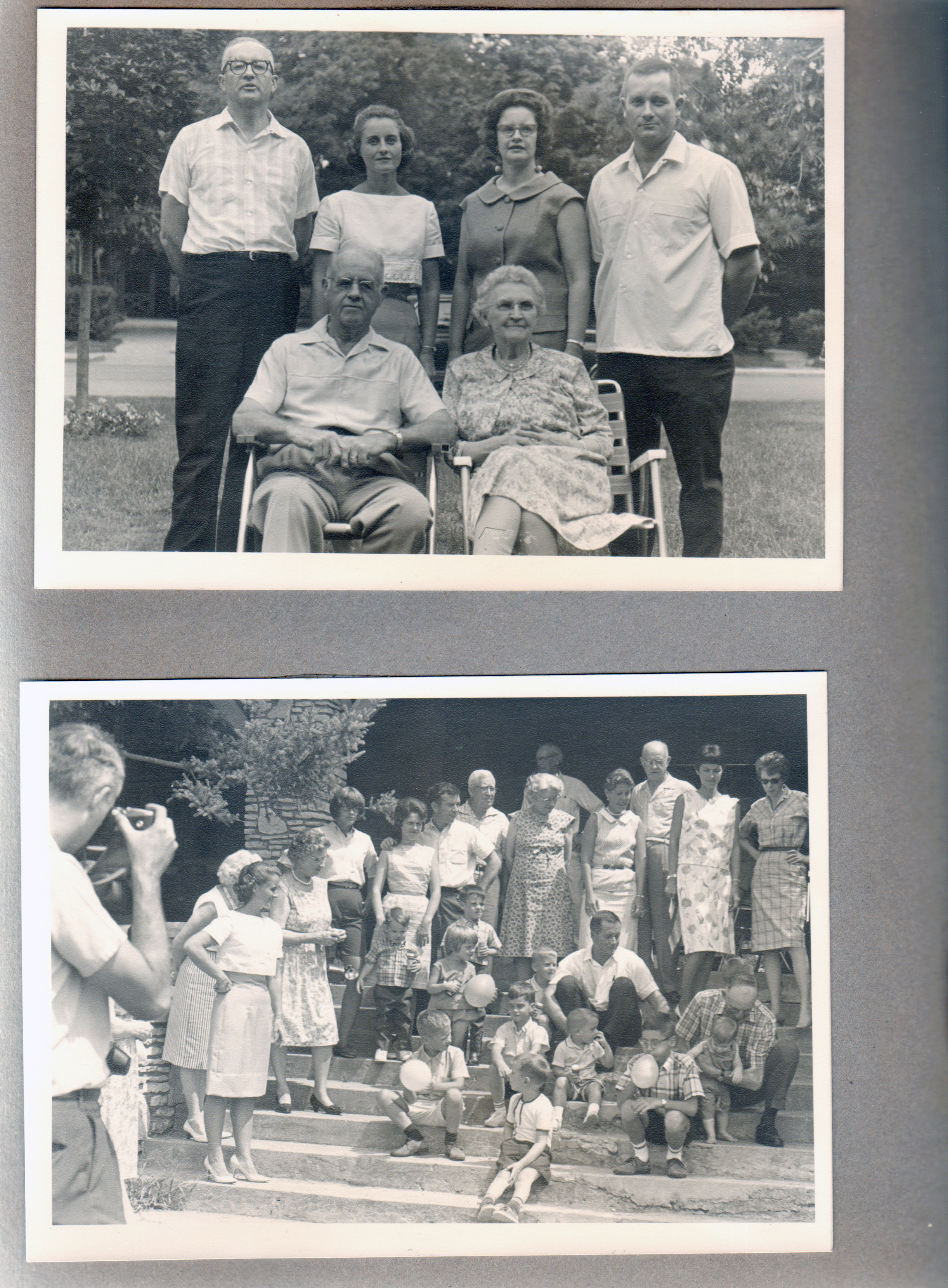 6122 front yard - Entire Letsinger family 1966 - Warren, Curt, Rosemary, Vonnie, Helen, Dave. Draper reunion - Bedford - John, Rosemary, Florence, Susan, Inez, Lida May, Roscoe Miller, Betty, Dave, Ron & Ken, Alan, Curt, Eleanor, Sara, Claud.