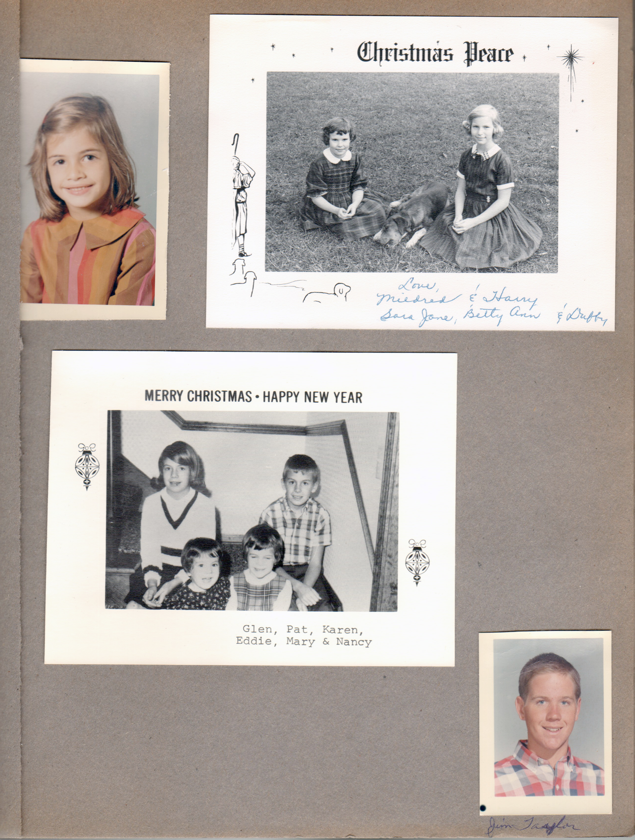 Carole Morgan. Mildred & Harry, Sara Jane, Betty Ann & Duffy Christmas Card. The Glen Hagues Christmas Card. Jim Taylor 10th grade.
