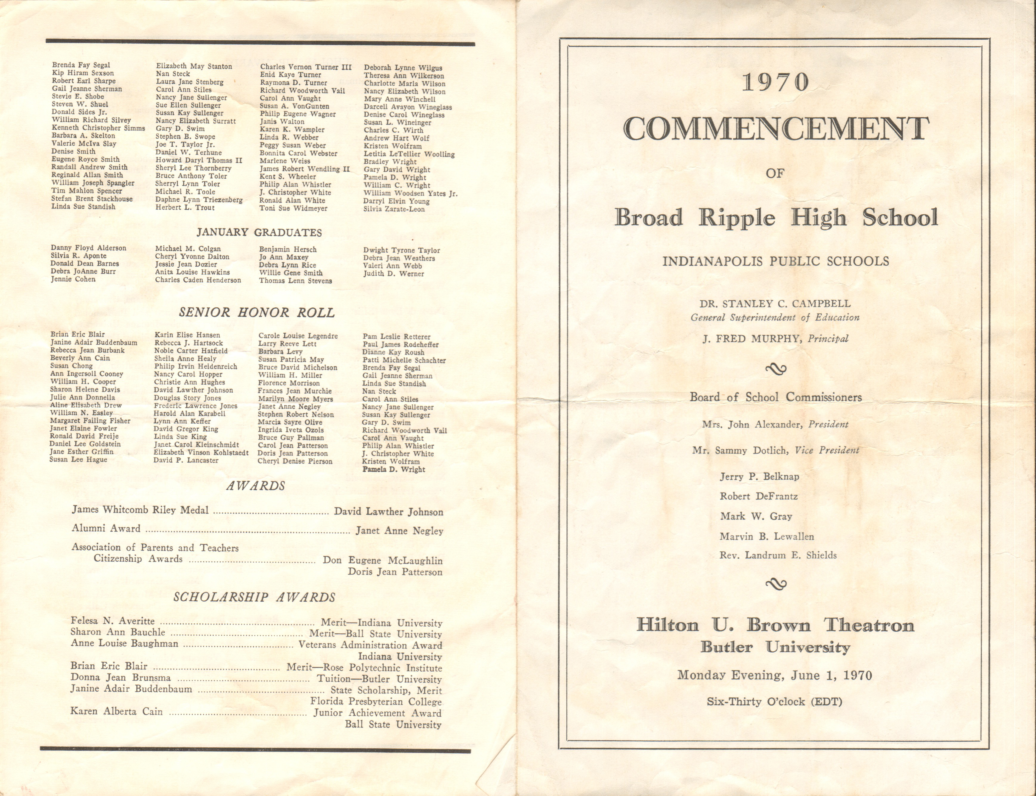 BRHS 1970 Commencement program