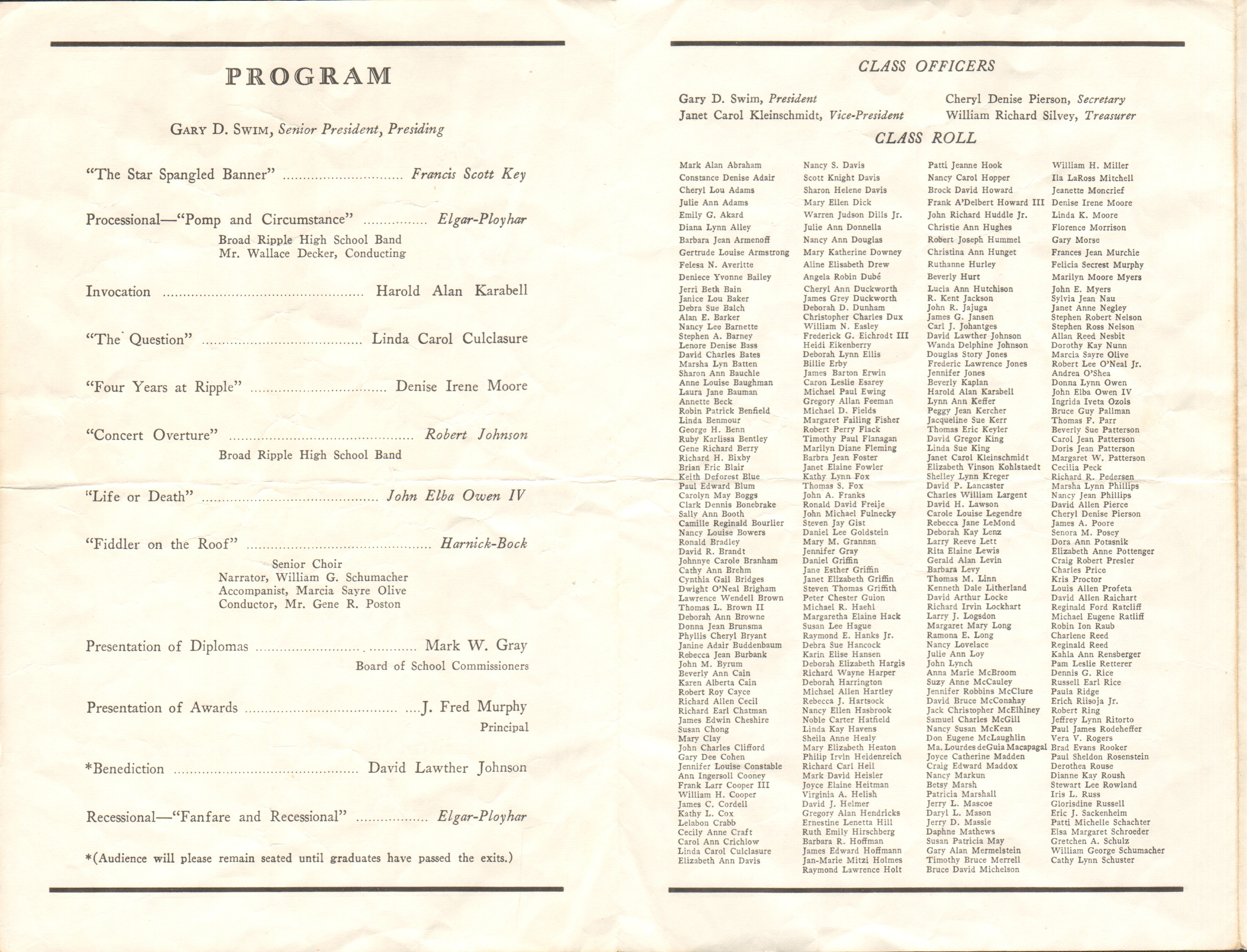 BRHS 1970 Commencement program