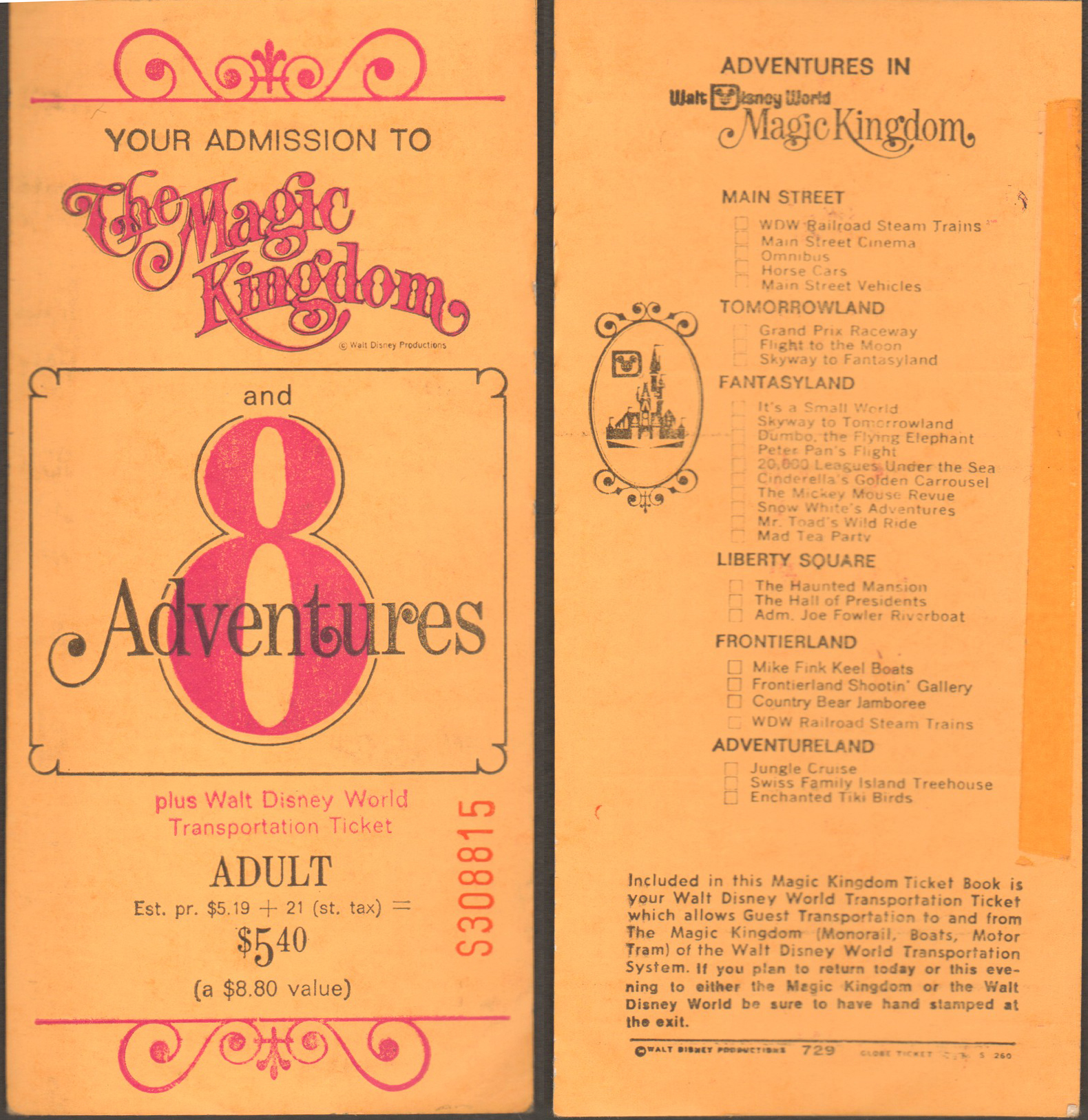 Walt Disney World paper ticket book