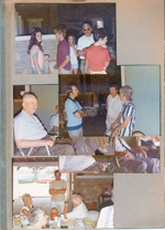 Draper Reunion - Bedford. Aug 13, 1973 - (top) Carrie Smith, Bryan, Bob Edelman. (2nd) Fred, Bruce, Eleanor Edelman.