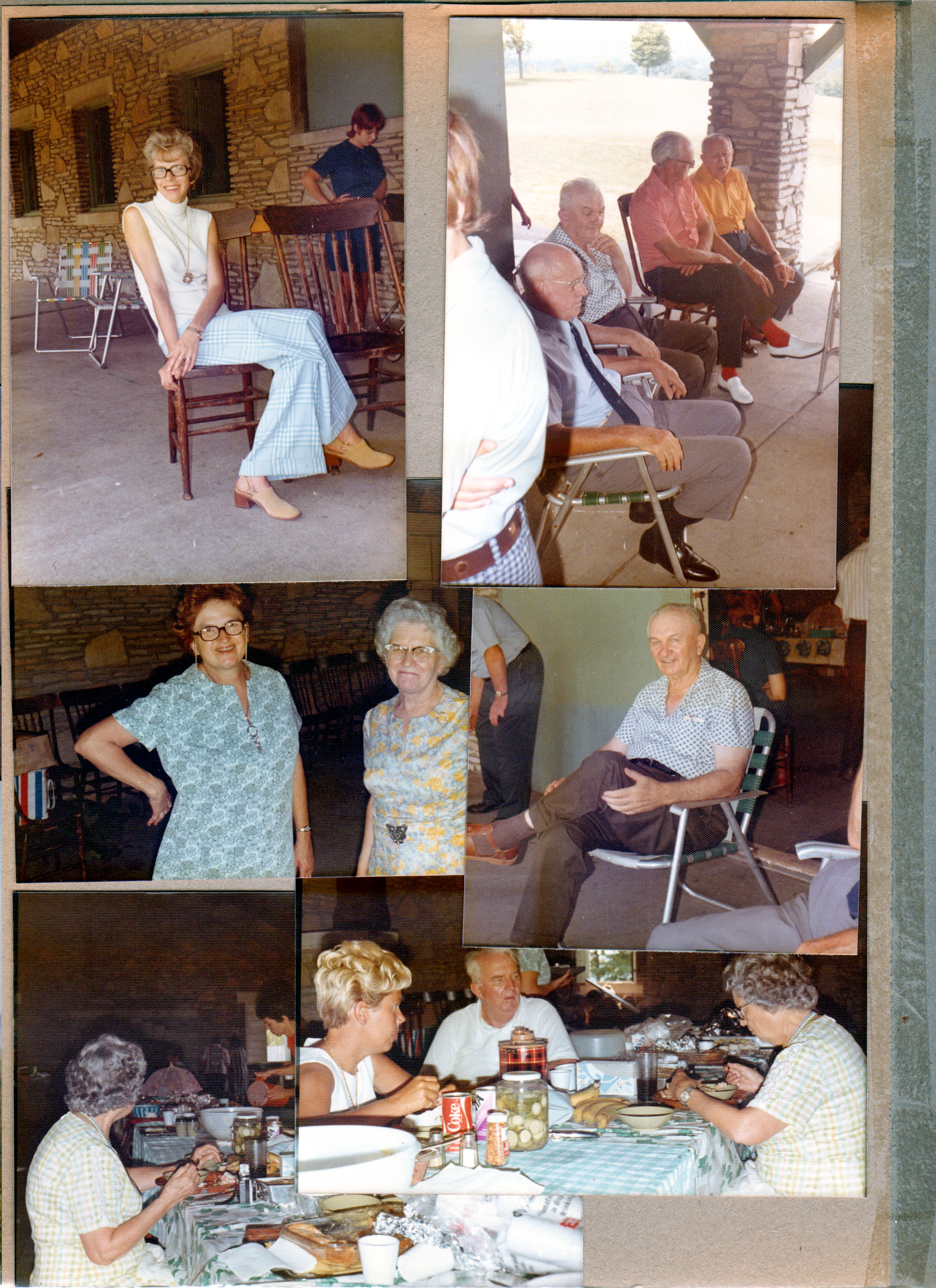 Draper Reunion - Bedford. Aug 13, 1973 - (top left) Sara Letsinger. (top right) Harry Woodruff, Lew Murphy, Arthur Smith, Curt Letsinger.