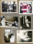 1961 Christmas at 3845 - Vonnie and Curt. Warren. Ronnie and Alan. Bonnie and Susan. 6122 Susan and Alan at table. Alan on rocking horse with cardboard Santa.