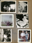 6122 June birthdays - Aunt Agnes came - Rosemary. Florence with dogs at Florence's/ Alan at dinner table 2 years old. Sheila and her Japanese sunshade. July 1962 with Agnes - Curt.