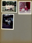 6122 yard - Carole, Bill, Rosemary, Alan, Cindy, Helen, Susan, Ronnie, Curt, Vonnie, Betty, Dave. Ronnie with Christmas cake. 6122 driveway - Bill Morgan, Rosemary and John - roses and American flag.
