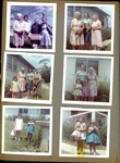 Florence, Louise, Lida May and Vonnie at birdbath. Lida May, Helen and Vonnie. Cindy. Carol.