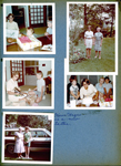 6122 living room - Susan with blanket - 15th birthday, Nancy Hague, tennis racquet frame. Vonnie Letsinger and Karen Hague by station wagon - Karen is a new tatter. Susan and Rosemary in yard.