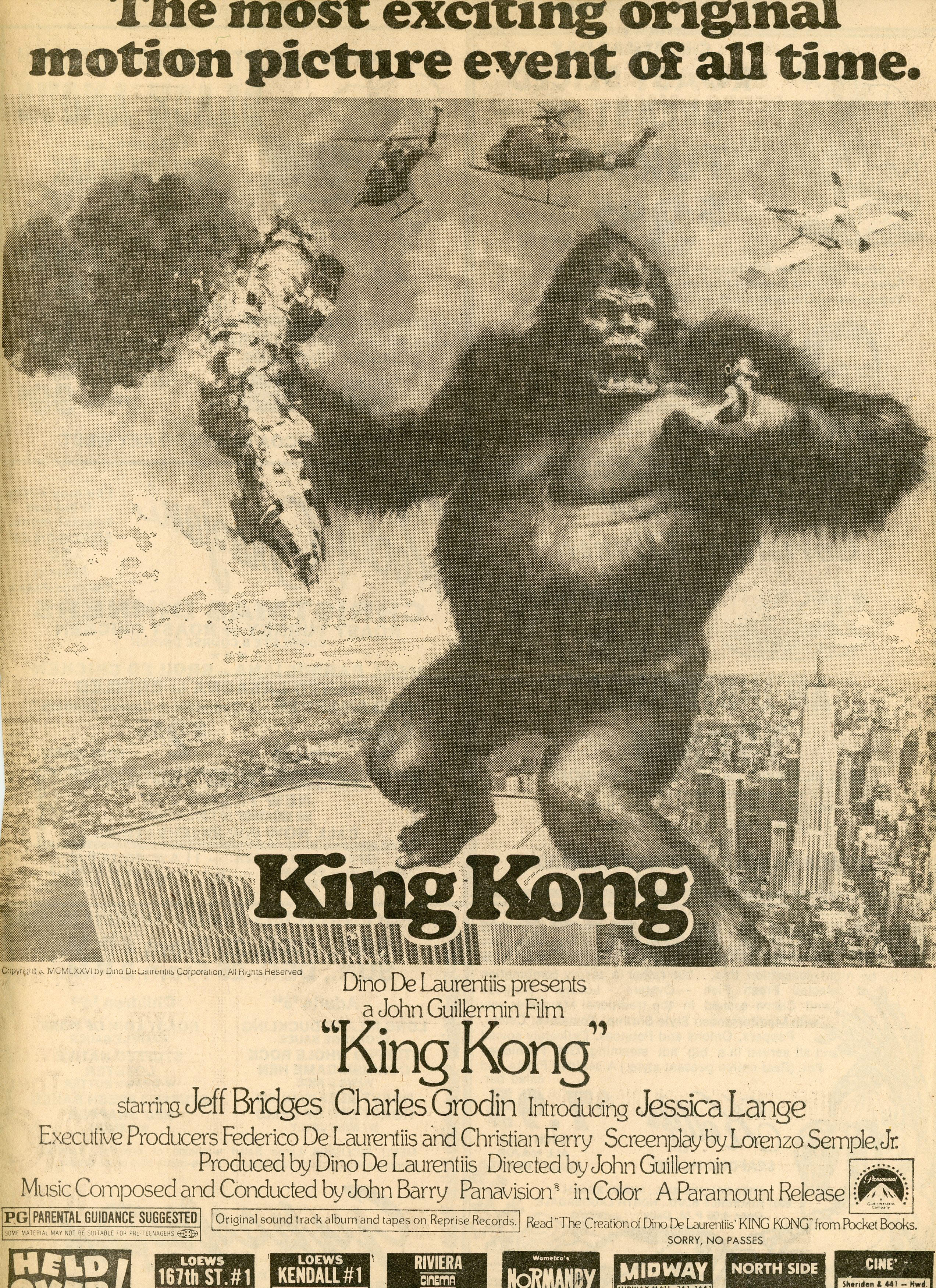 newspaper clipping - King Kong movie ad