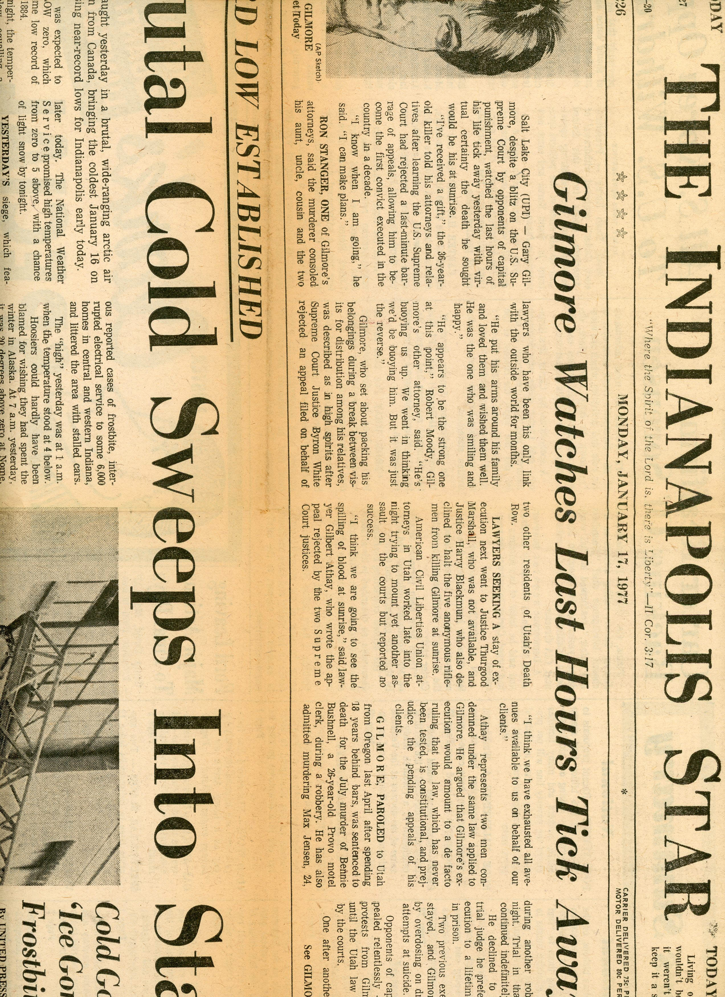 newspaper clipping - Brutal Cold Sweeps Into State