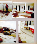 Wawasee - Girstle by lamp post. Porch in winter with pedal boat and fishing boat and large slab crack. Robertson house and Maverick.