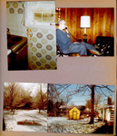 Wawasee - I think kitchen tiles popped off when freeze pushed up house. Girstle on phone in living room. 6122 snow - playhouse.
