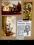 6122 house from back yard. Flowers. newspaper clipping - Glen Hague attains counselor status from Ford.