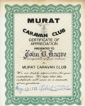 Murat Caravan Club certificate for John D Hague