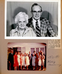 Helen and Girstle Hague 50th anniversary portrait. 8815 Haverstick yard next to house - John, Nancy, Karen, Ronna, Edna, Russell, Edith, Girstle, Helen, Alan, Tracie, Mary, Glen, Marlene.