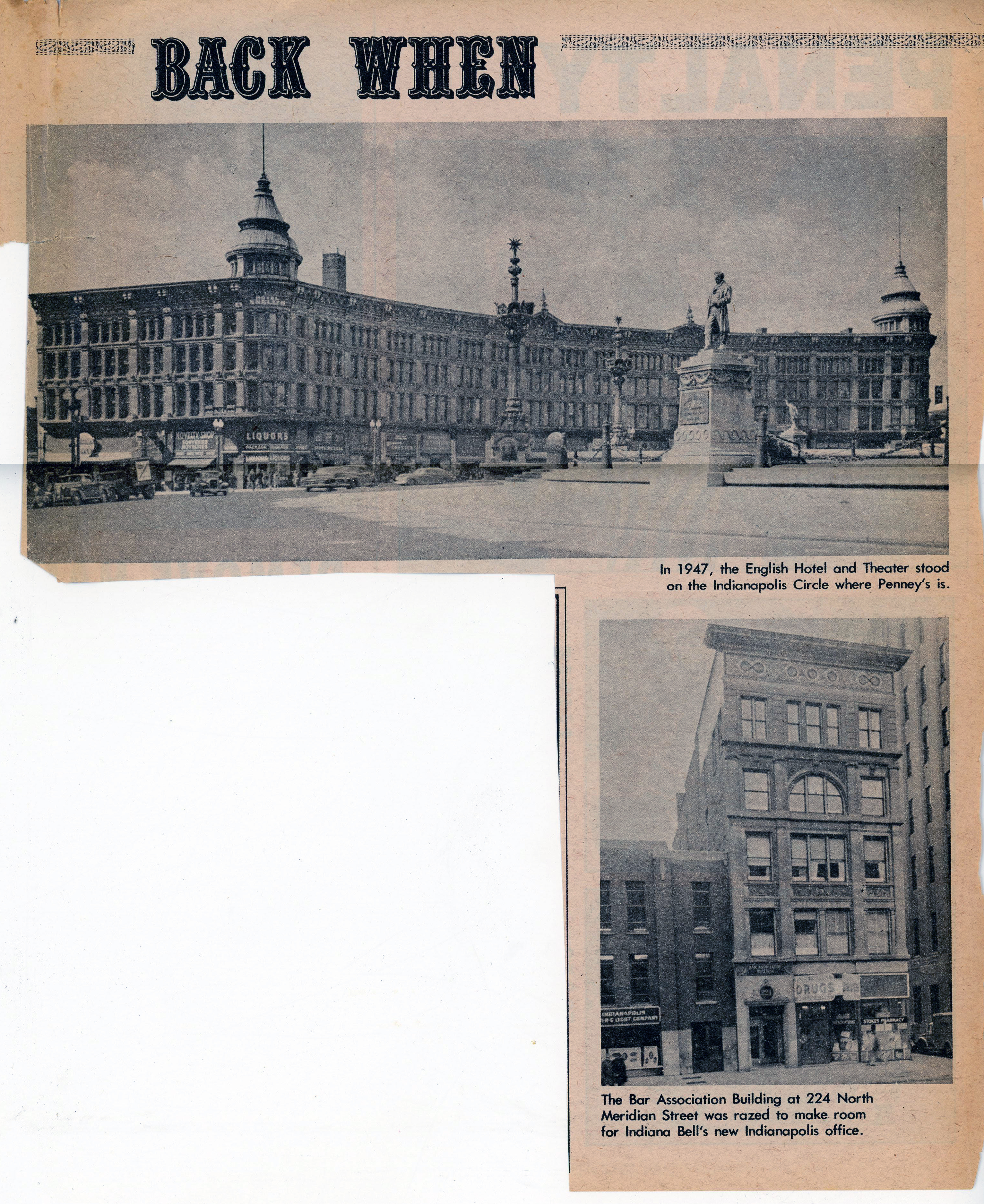 newspaper clipping - Back When - English Hotel and Bar Association building.