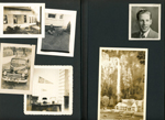 8815 picture window boarded up. Mr Howard Fairweather gardening under window at 6130 Carrollton. Plymouth in driveway at 8815. Dorm room. postcard 13106 - Multnomah Lodge at the Falls.
