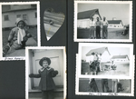 Diane Phegley. Squirrel. April 1952 - 8815 driveway by barns - John, Glen, Girstle, Flash. Rosie Dodd (Myron's daughter). Glen home on a 3-day pass.