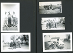 8815 driveway by barns - John, Glen, Girstle, Flash. Rosie Dodd, Rosemary.  Girstle on Farmall tractor. Helen.