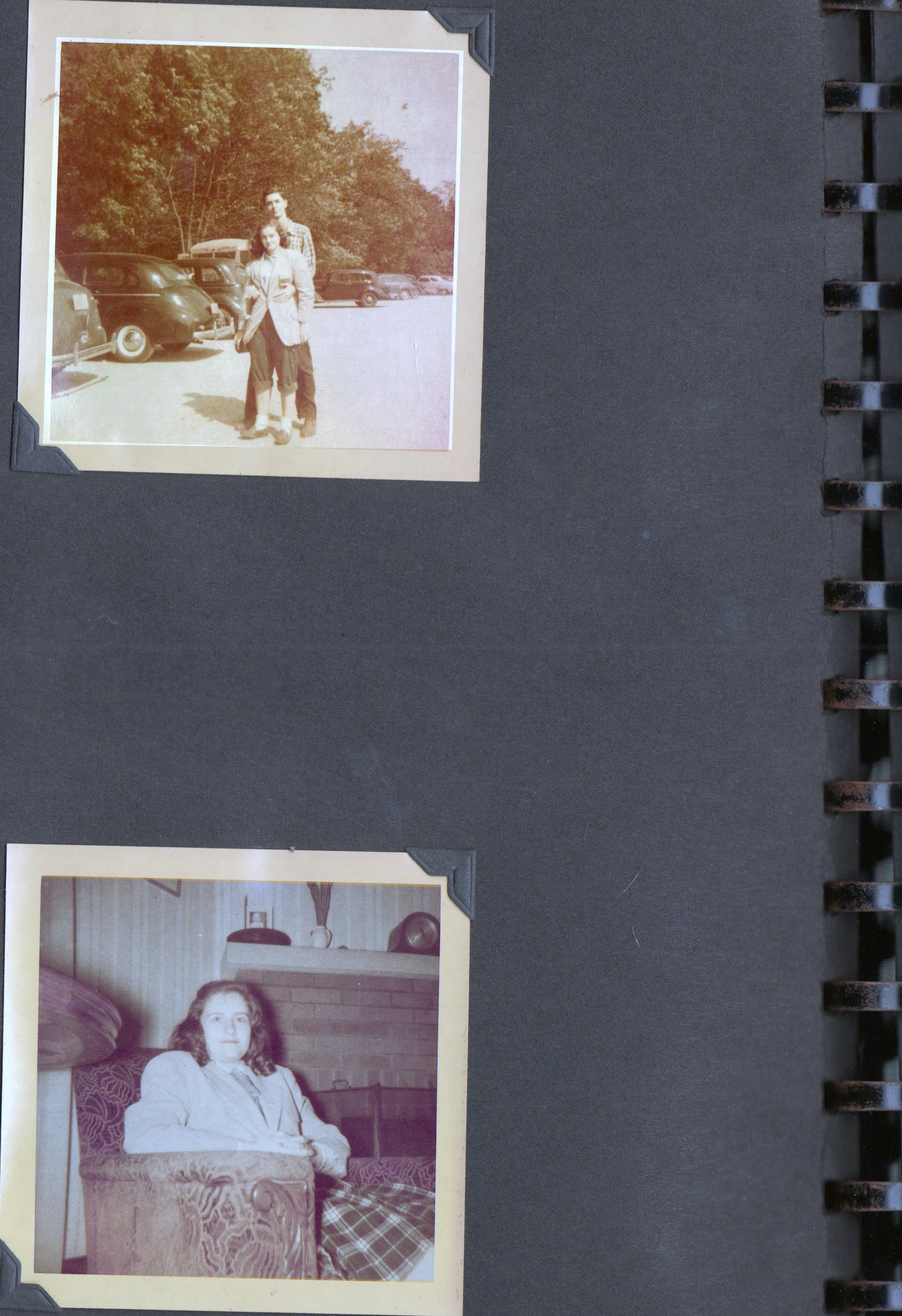 (John and Rosemary in parking lot. Rosemary 6122 Carrollton living room fireplace)