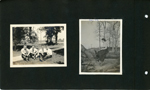four unknown men. Edith sitting on a tree.