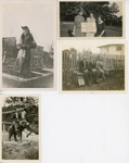 loose photos - Helen Dawson Hague. Helen Dawson Hague, Pearl Eller, Edith Hague Spaulding - Fletcher Trust for sale sign (6115 Carrollton behind). Russell Roberts, Lowell Wadsworth, Girstle Hague. Girstle on elephant statue.