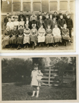 loose photos - Castleton School - front: 2nd from left Mabel Russell (Roberts). 2nd row: 2 from left Edith Hague (Spaulding), 4th Edna Hague (Roberts), 9th Jesse Roberts (Mabel's husband). girl with doll unknown.