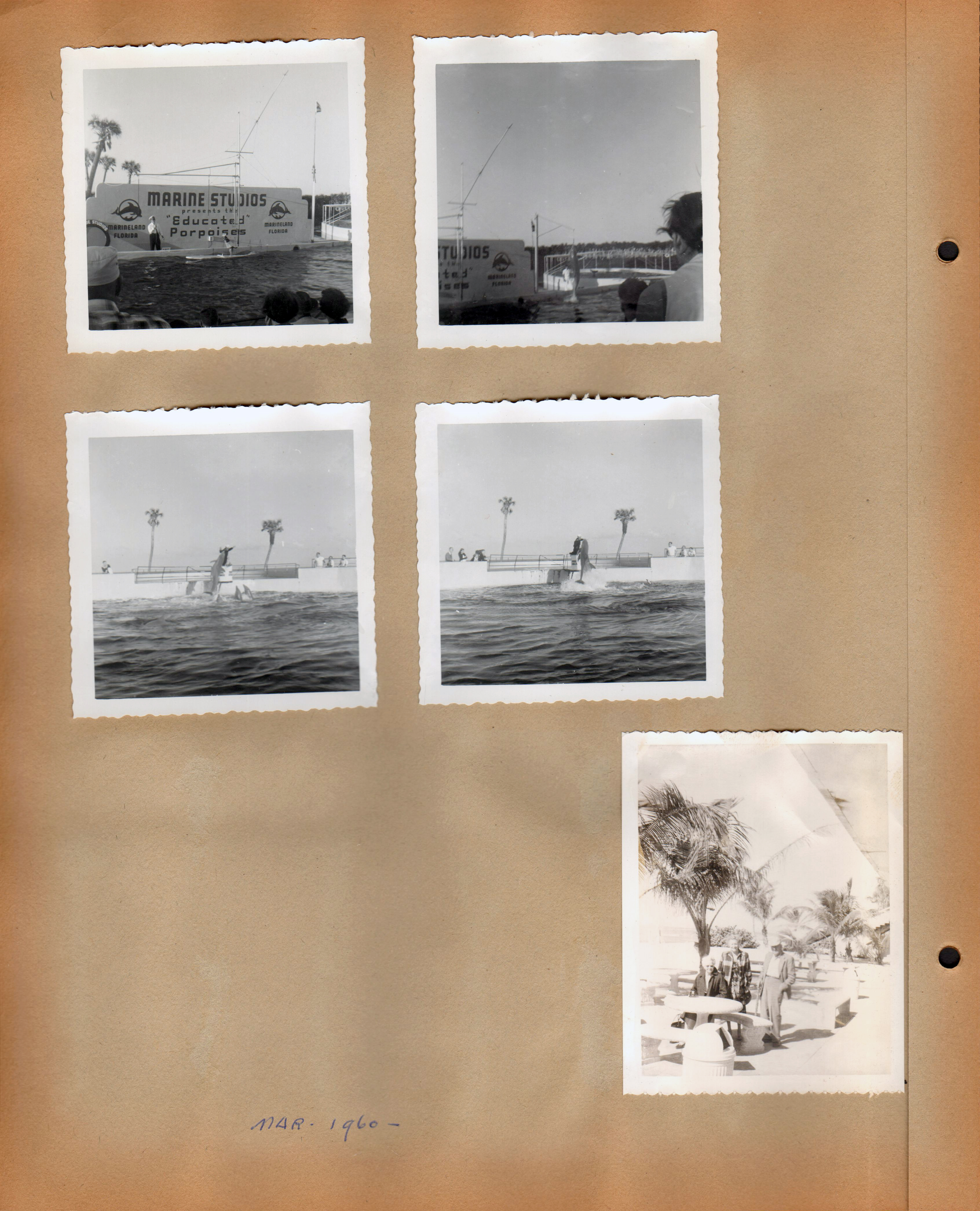 Mar 1960 - Marine Studios - educated porpoises. Helen at table with couple.