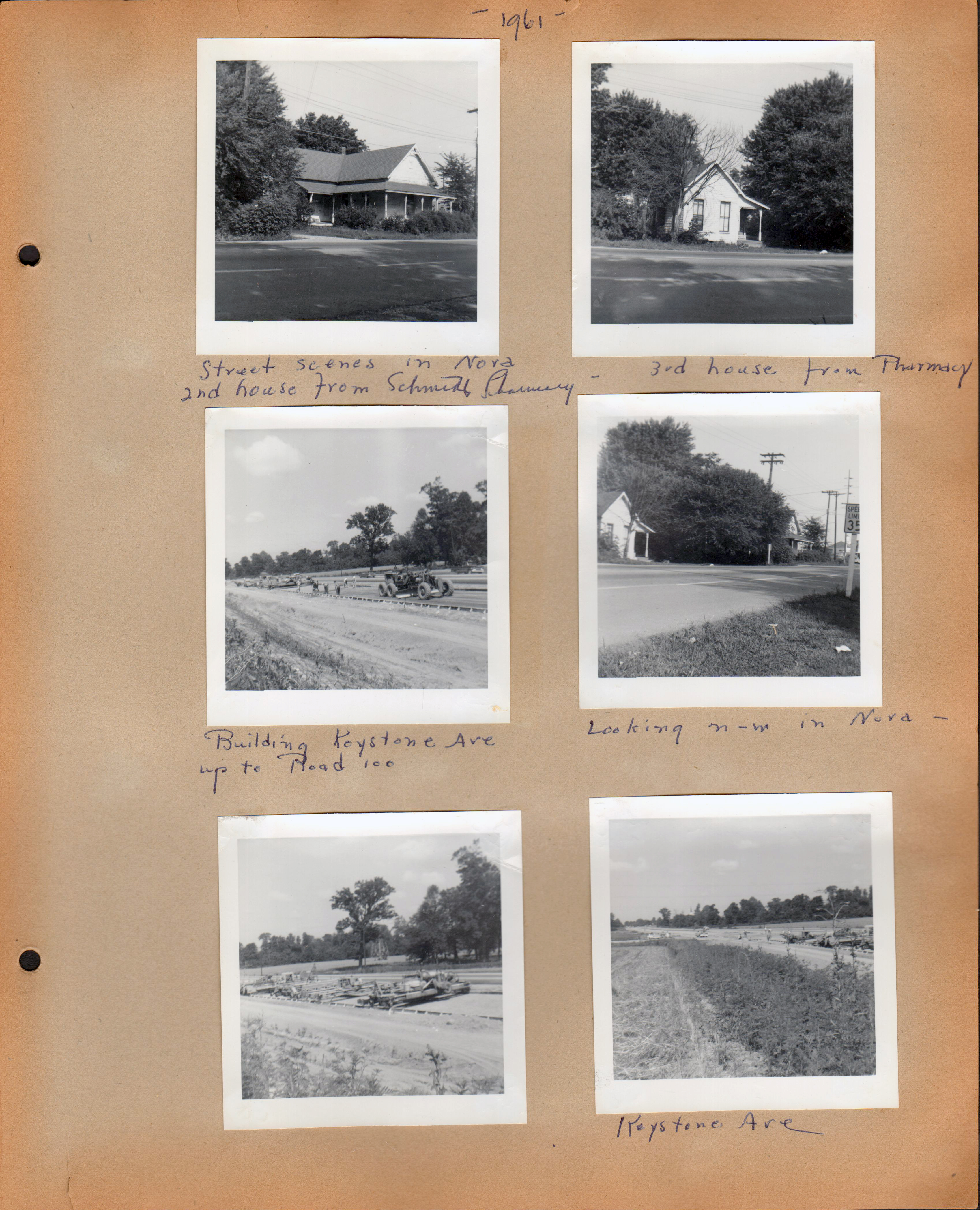 1961 - Street scenes in Nora - 2nd house from Schmidt Pharmacy. 3rd house form pharmacy. Building Keystone Ave up to Road 100 (86th). Looking n-w in Nora. Keystone Ave.