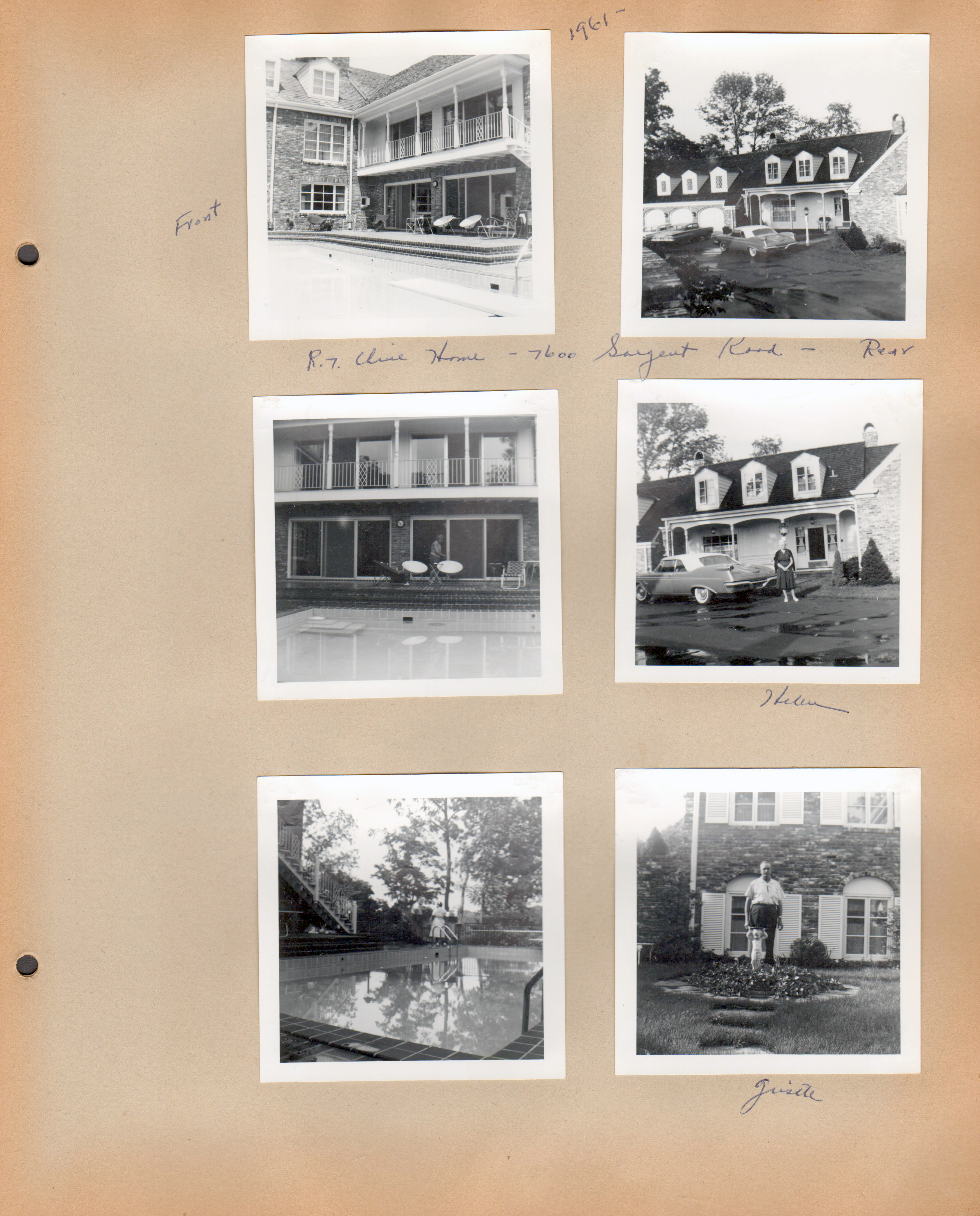 1961 - R. 7 Cline Home - 7600 Sargent Road - front, read. Pool. Helen by car. Girstle.