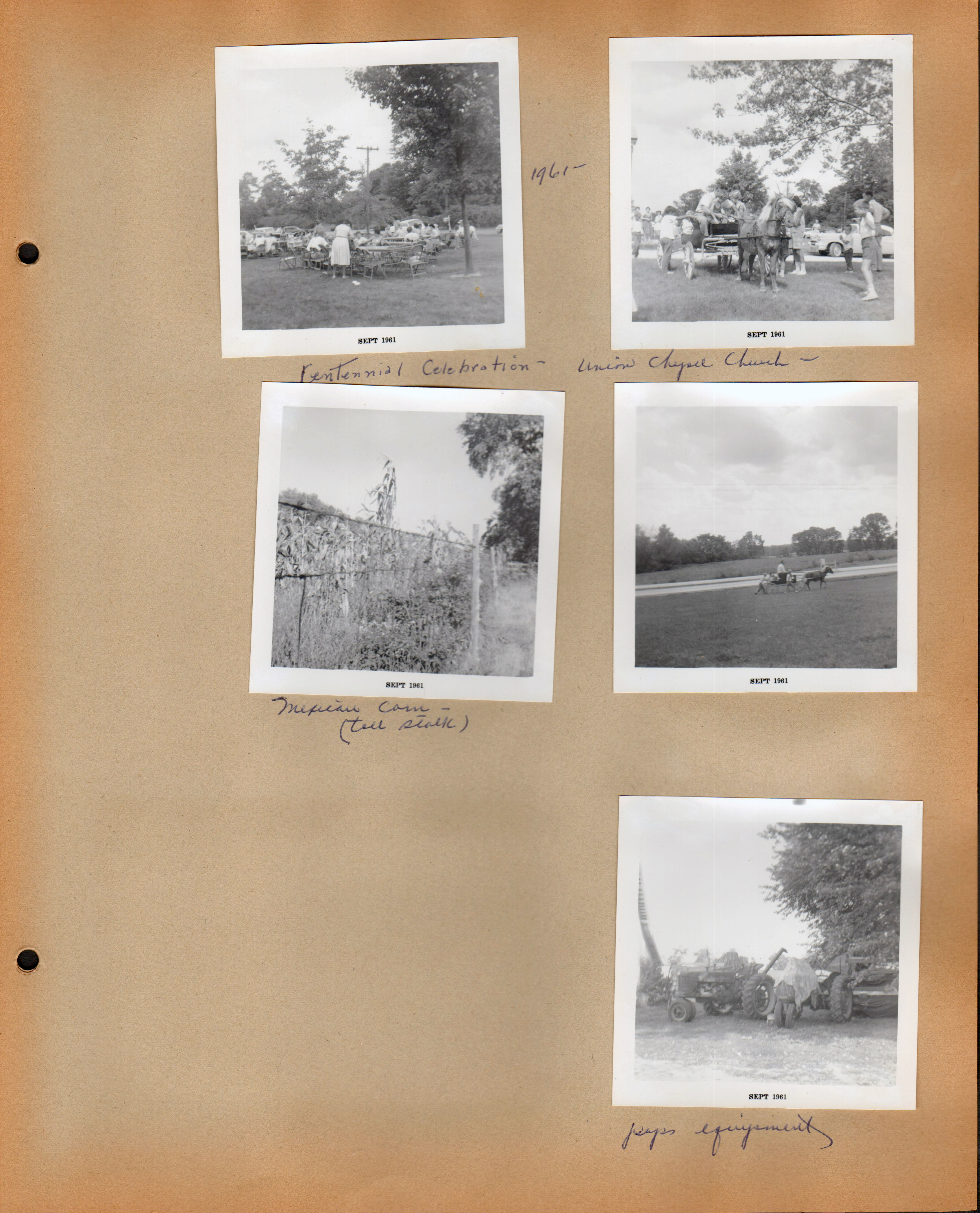 1961- Centennial Celebration - Union Chapel Church. Mexican corn (tall stalk). Pop(?) equipment