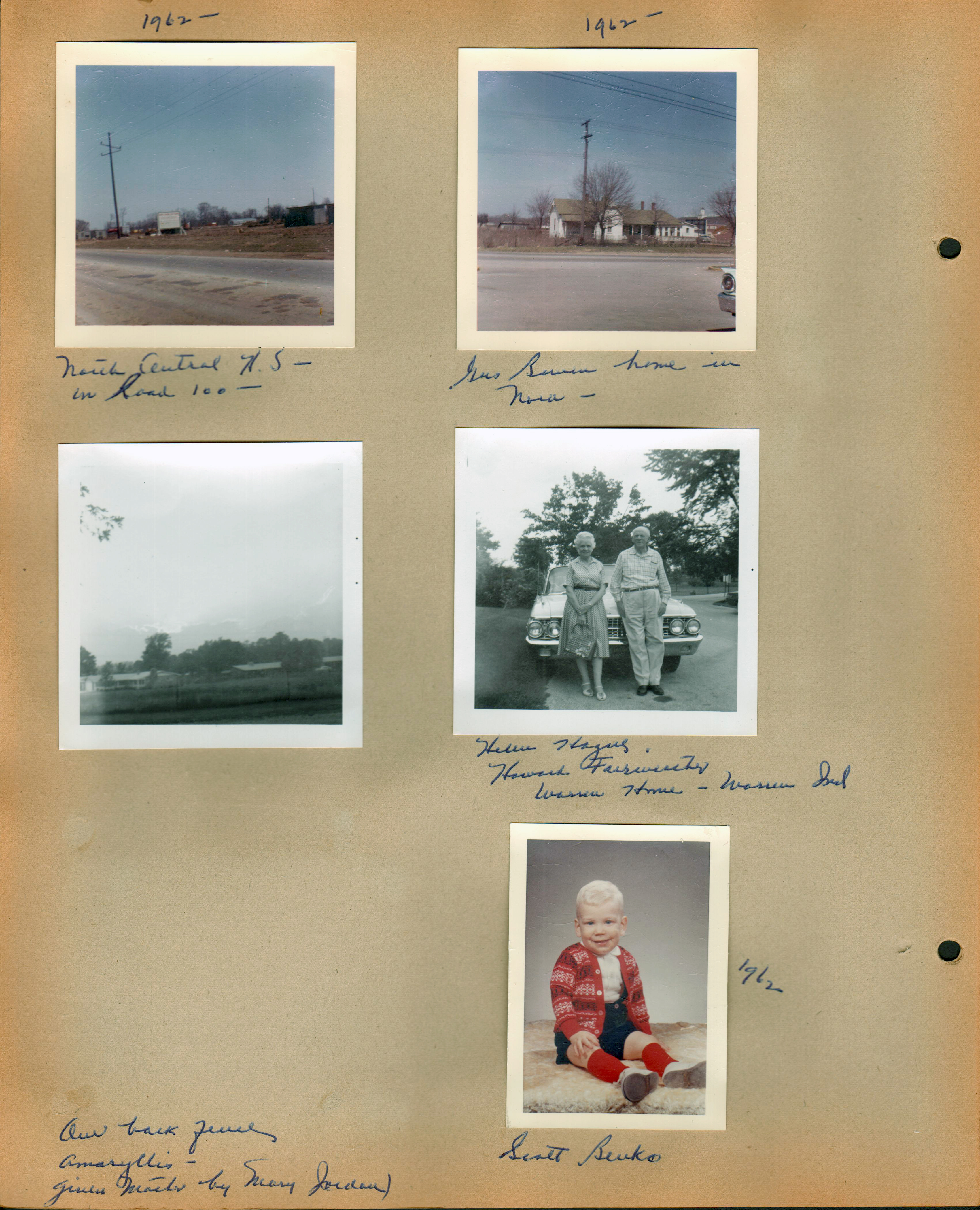 1962 - North Central H.S. on Road 100 (86th). Gus Bowen (?) home in Nora (1430 E 86th?). Helen Hague and Howard Fairweather (?) - Warren home - Warren Ind. Scott Benko.