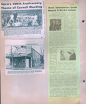 newspaper clipping - Nora's 100th anniversary - 1st class in the 1913 Nora school (teacher: Mrs Neal Bowen). newspaper clipping - Colonel Trester blacksmith shop in Carmel. North United Methodist Church - Vonnie memorial communication system.