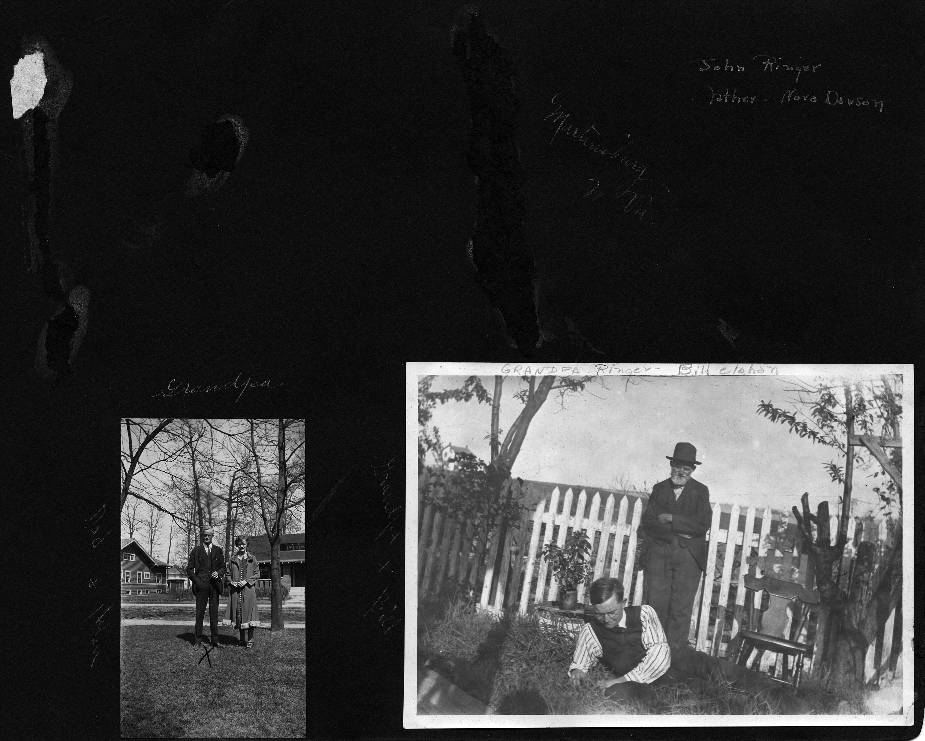 John Ringer, father Nora Dawson - Martinsburg, W. Va. (photo missing) / Grandpa (photo missing) / Dad + Helen / Grandpa Ringer (John Ellsworth) + Bill Clohan