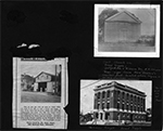 First church in Broad Ripple - Guilford Ave + Riviera Dr. N.E. corner (back: across from Lobraico's) - Rear-Right house Nora Dawson's mother died - located where Legion is 64th + College. / (livery at 724 Broad Ripple Avenue) / postcard - Masonic Temple - Broad Ripple - Bank was on 1st floor