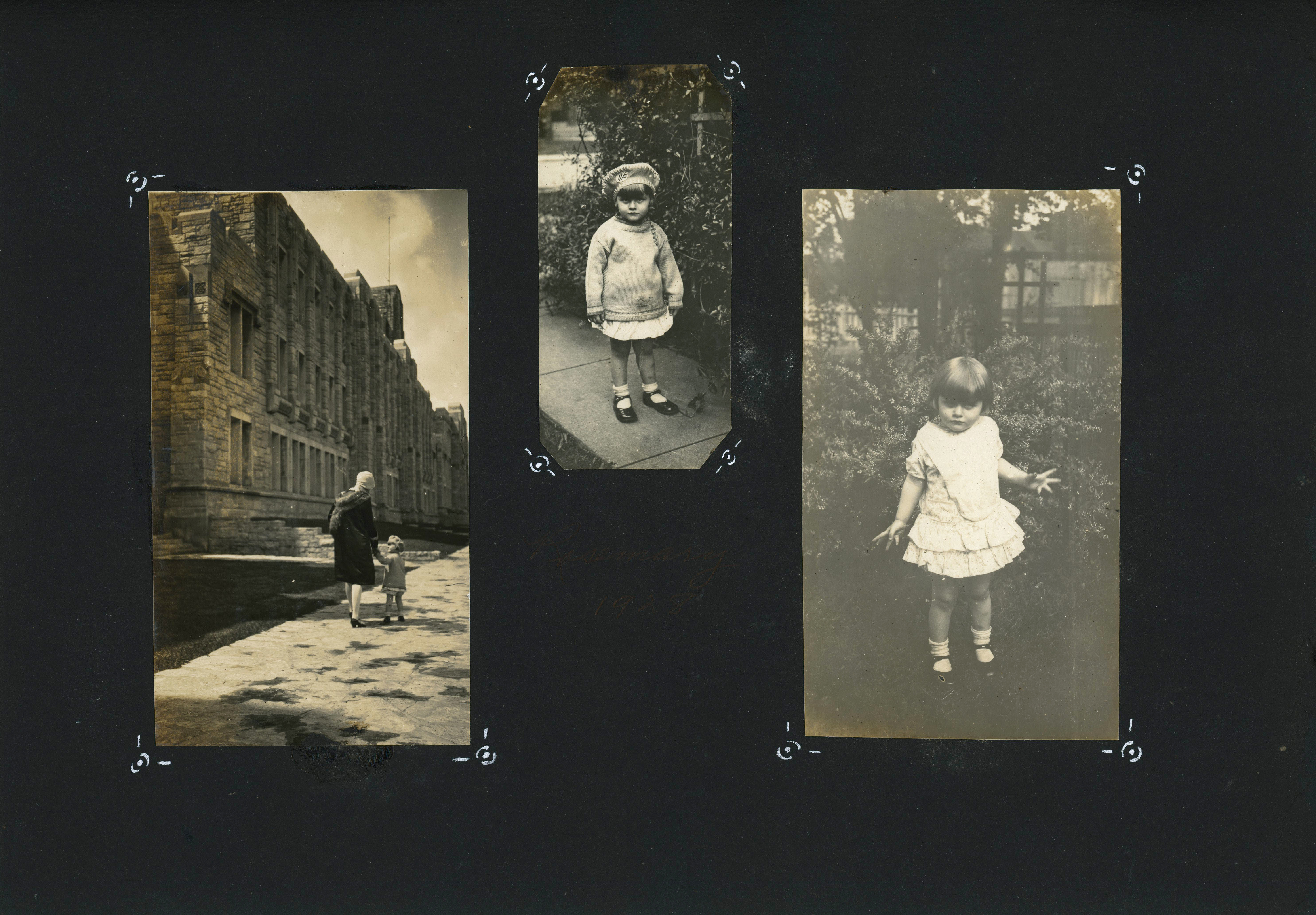 loose page - Rosemary walking with woman past large building