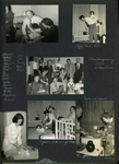 6122 living room, dining room, kitchen - Vonnie, Curt, Susan. John. Thanksgiving 1953. Warren, Helen, Doris, Florence, Curt, Roger, Eleanor, Bob, Bill, Vonnie, Louise, Claud, Becky, Rosemary, Susan, John, Joe, Dorothy, Dave, Bruce. Curt and Vonnie with turkey in roaster. Rosemary preparing butter.