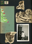1952 1953 Christmas seals. Susan at fireplace 6122. Hand-painted Christmas card from Malvin, Joan and Sara Walker.