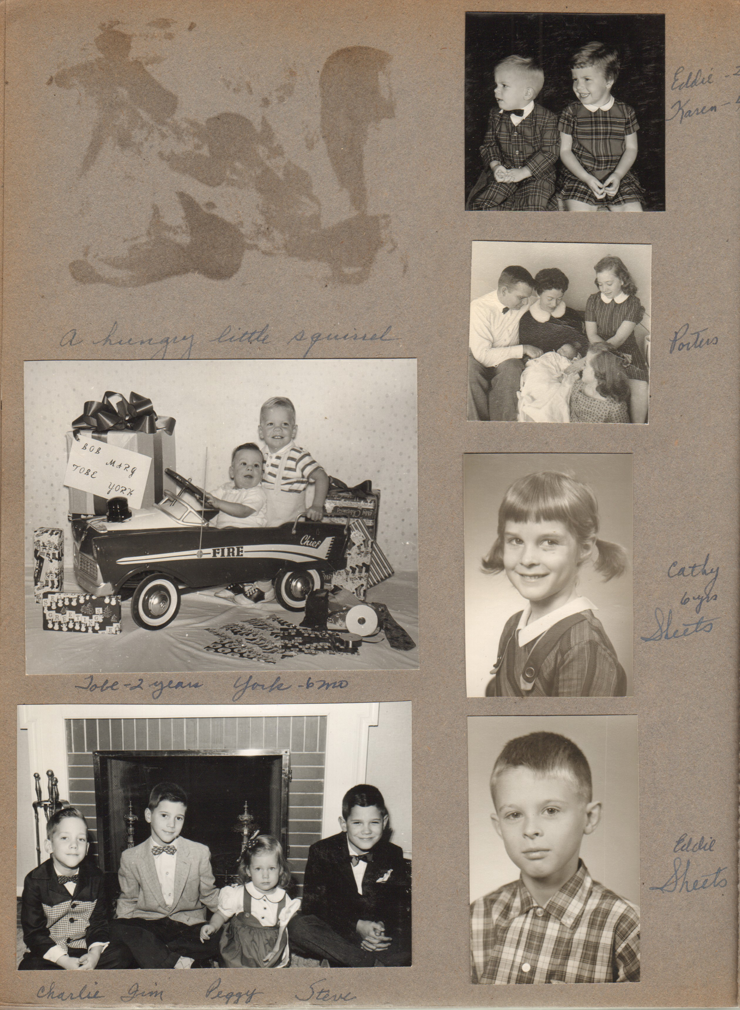 Christmas card pictures - Tobe and York. Charlie, Jim, Peggy and Steve. Eddie and Karen. Porters. Cathy Sheets. Eddie Sheets