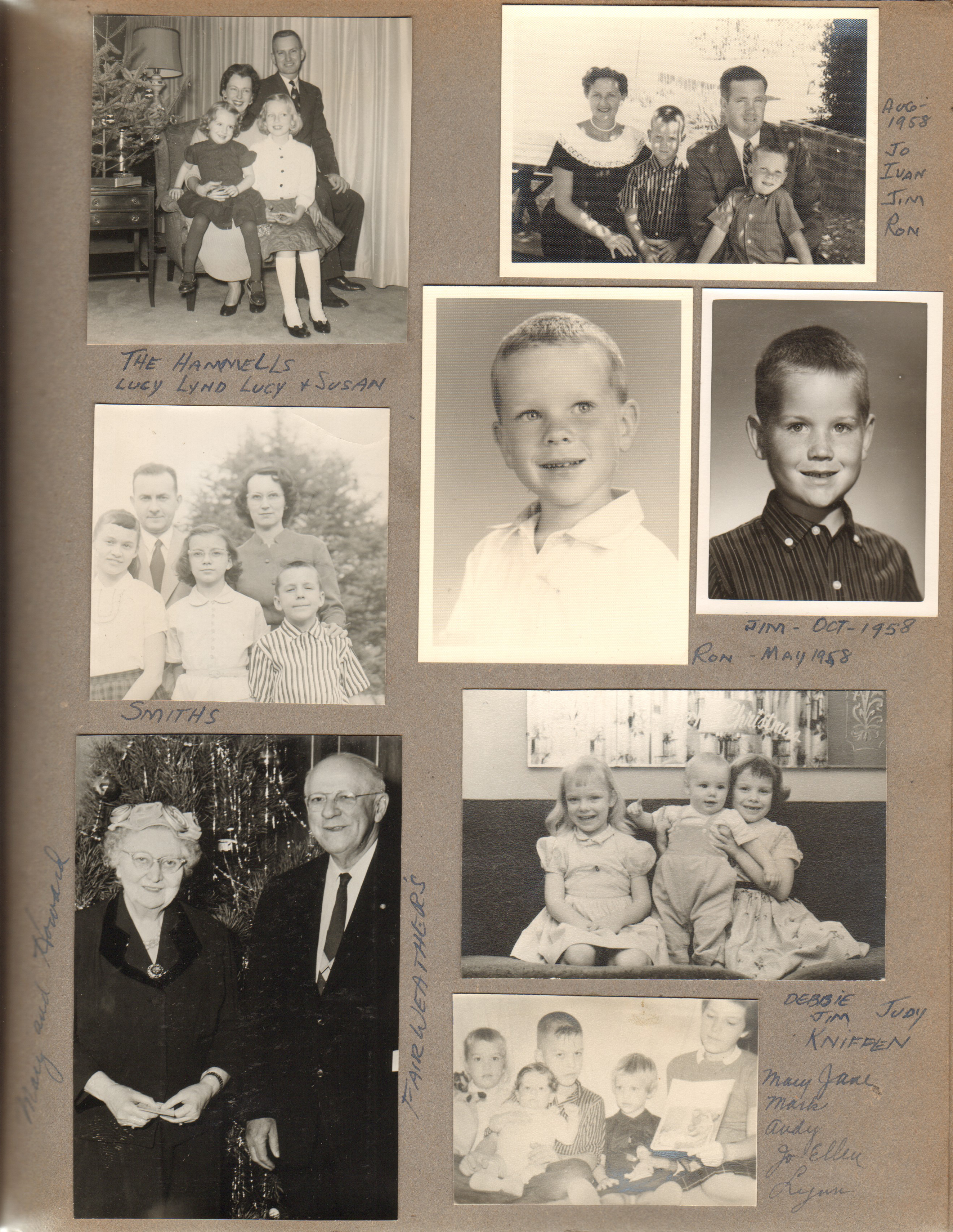 Christmas card pictures - The Hammells Lucy, Lynd, Lucy and Susan. Jo, Ivan, Jim, Ron. Jim and Ron. Smiths. Mary and Howard Fairweather. Debbie, Jim, Judy Kniffen. Mary Jane, Mark, Andy, Jo Ellen, Lynn Messersmith