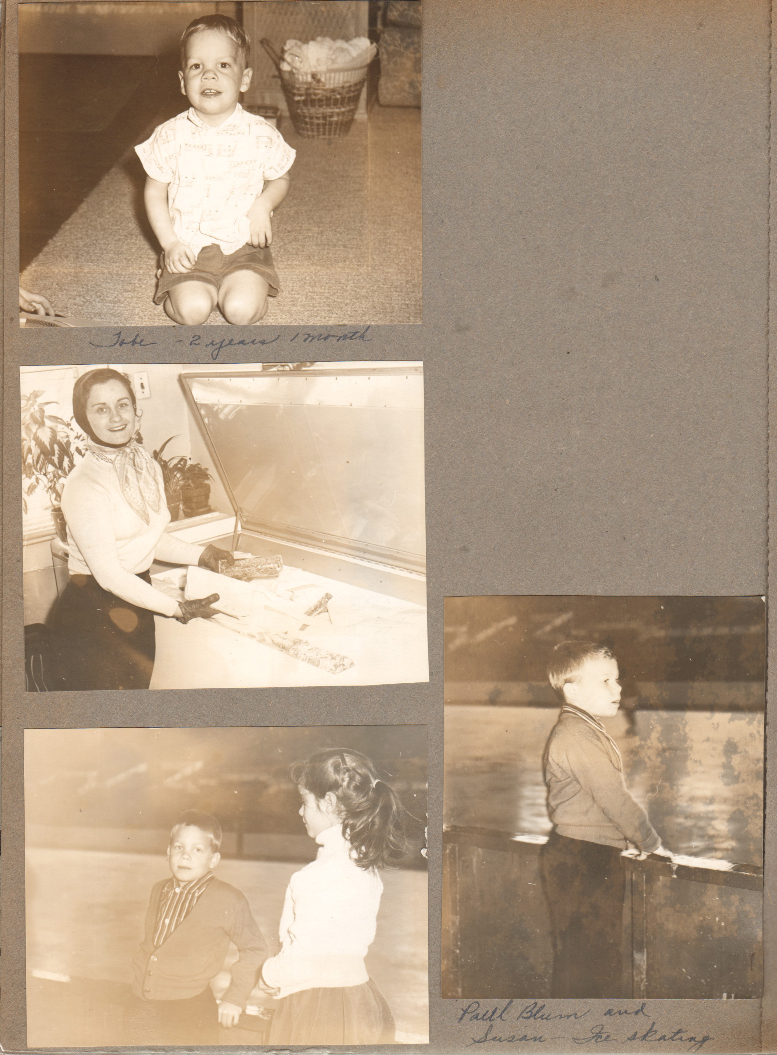 Tobe 2 years. Rosemary freezer chest in 6122 kitchen.  Paul Blum and Susan ice skating at coliseum