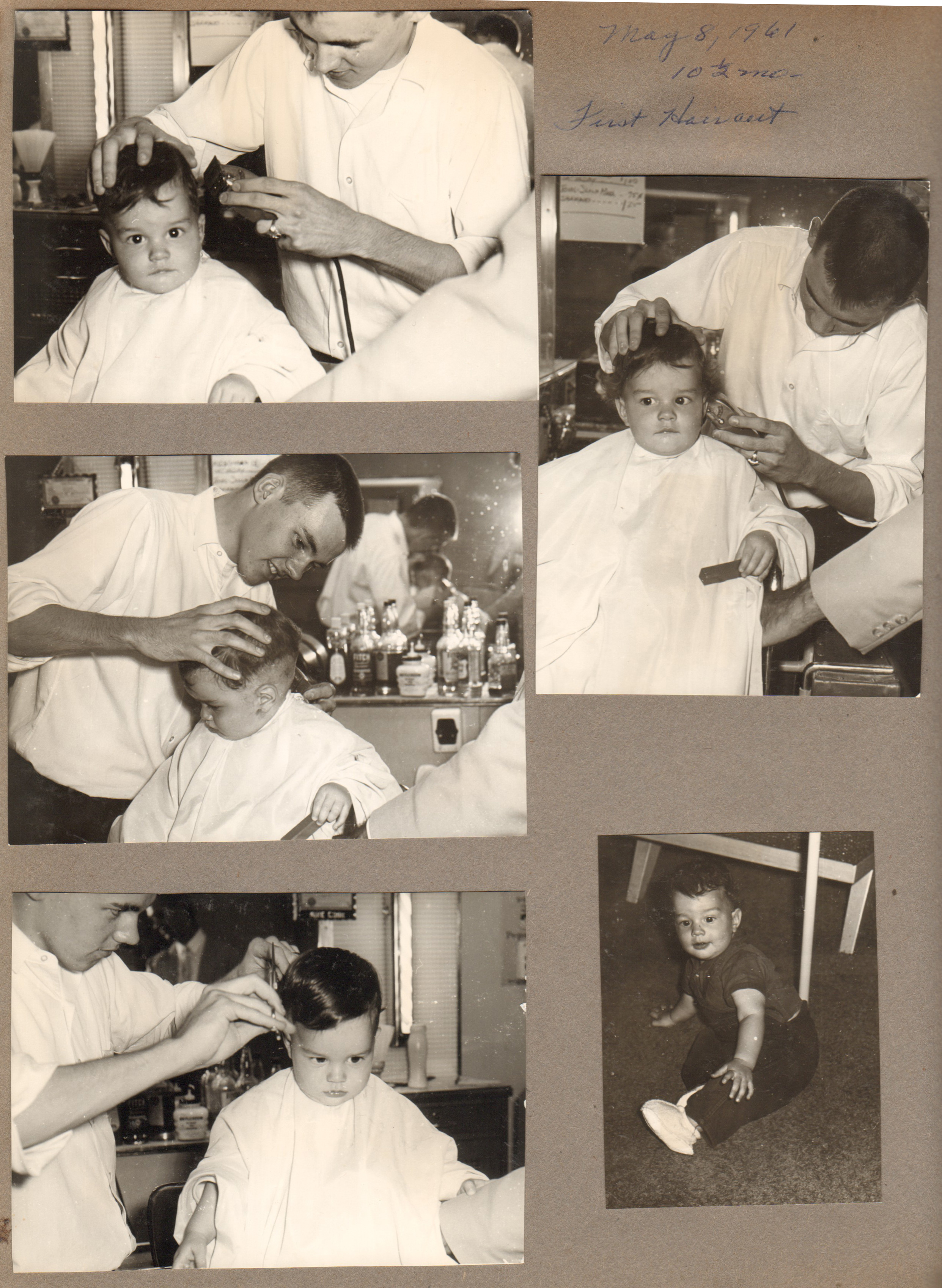 Alan's first (and last) barber haircut - May 8, 1961. Broad Ripple barber, but no idea who.
