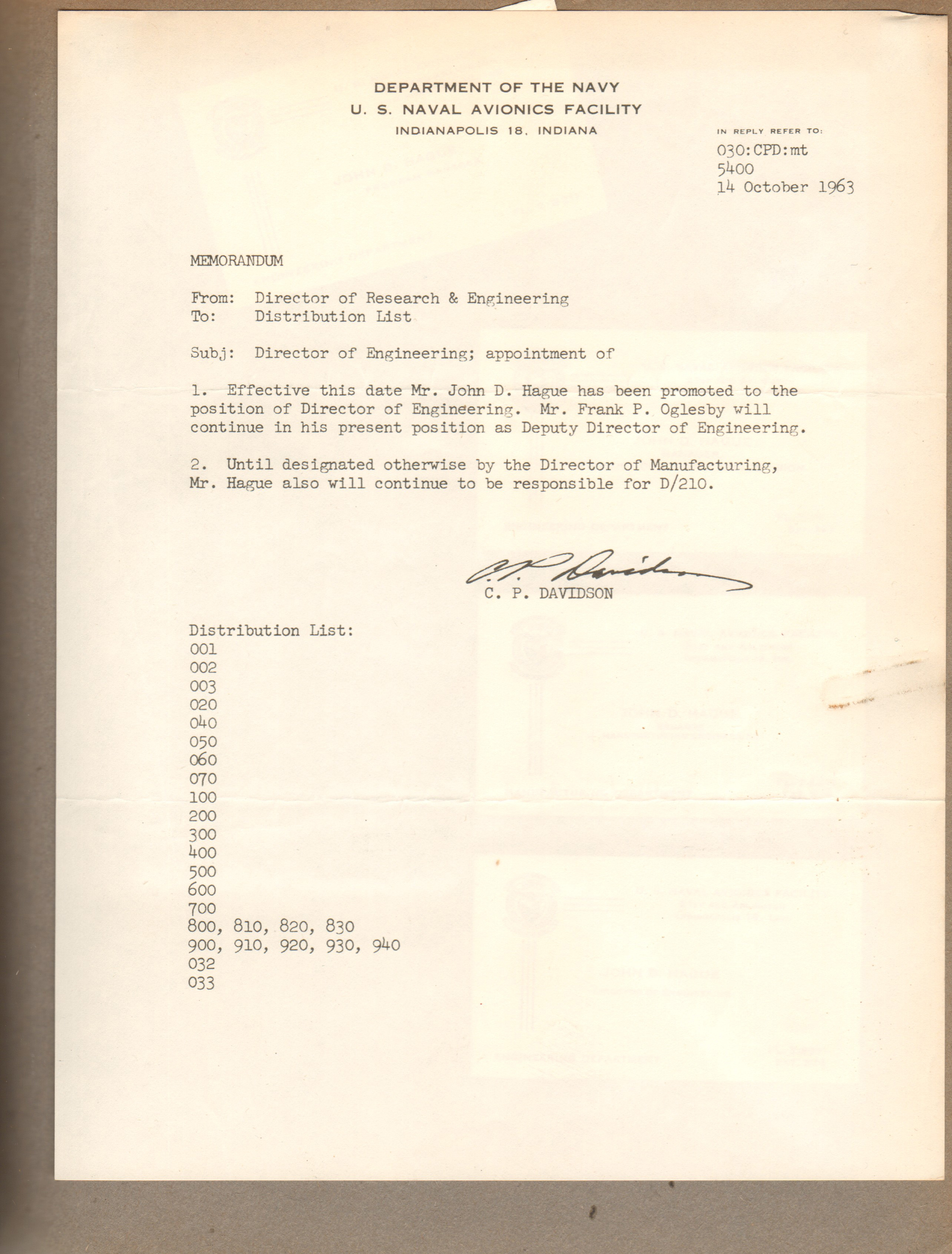 John D Hague promotion letter for NAFI 