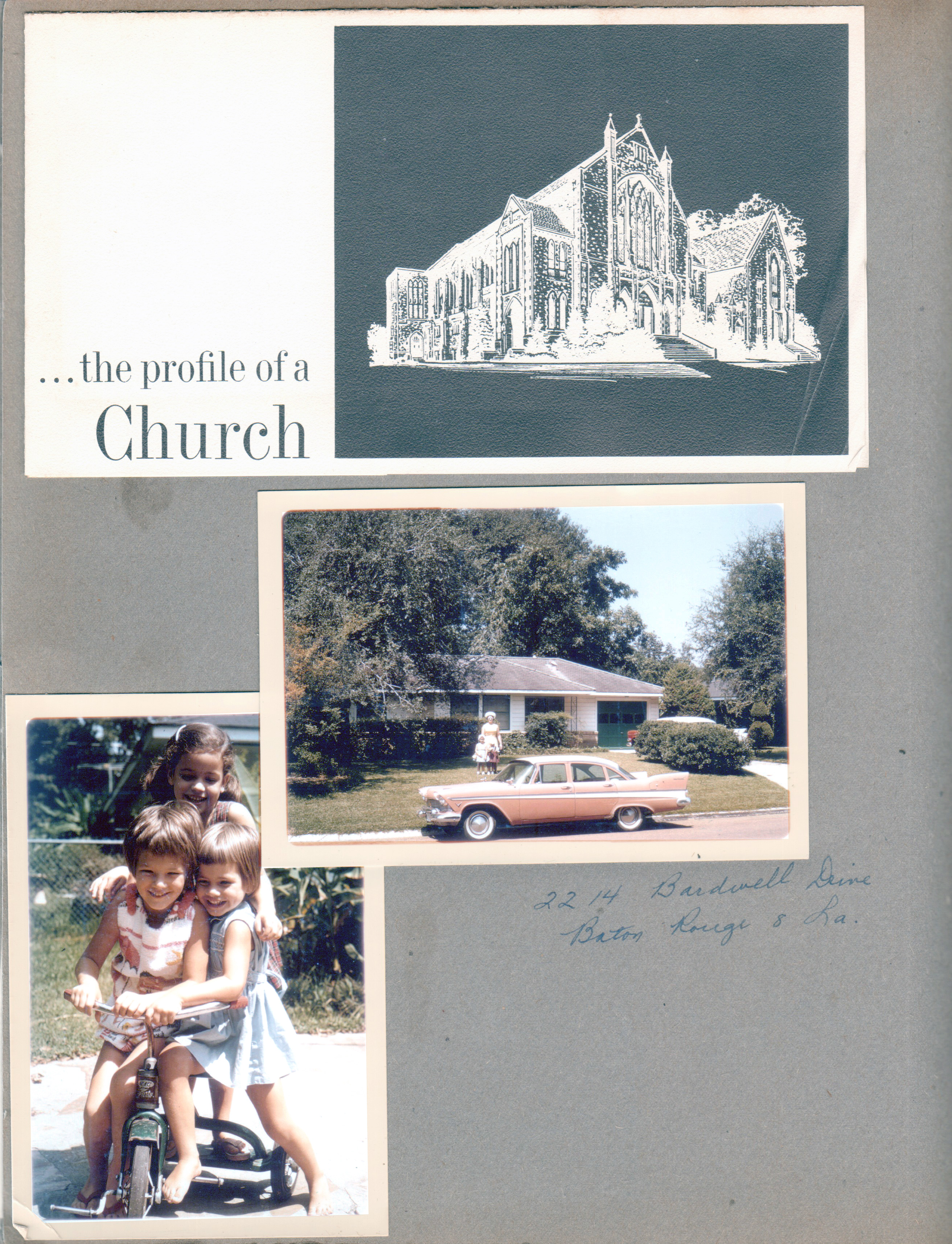 North United Methodist Church - the profile of a church. Morgan house in Baton Rouge. Cindy and Carole and friend of trike.