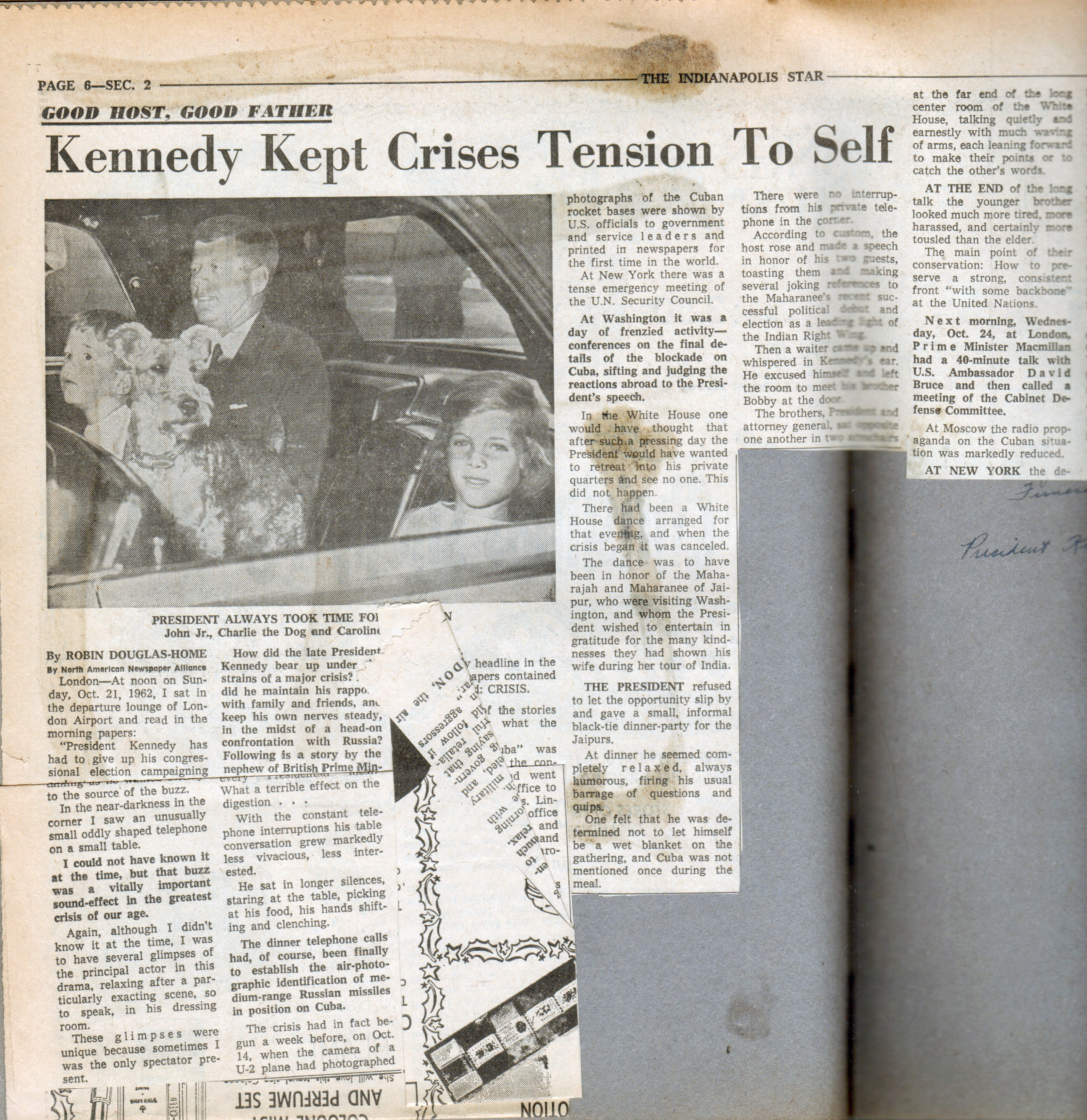 newspaper clipping - Kennedy kept crises tension to self