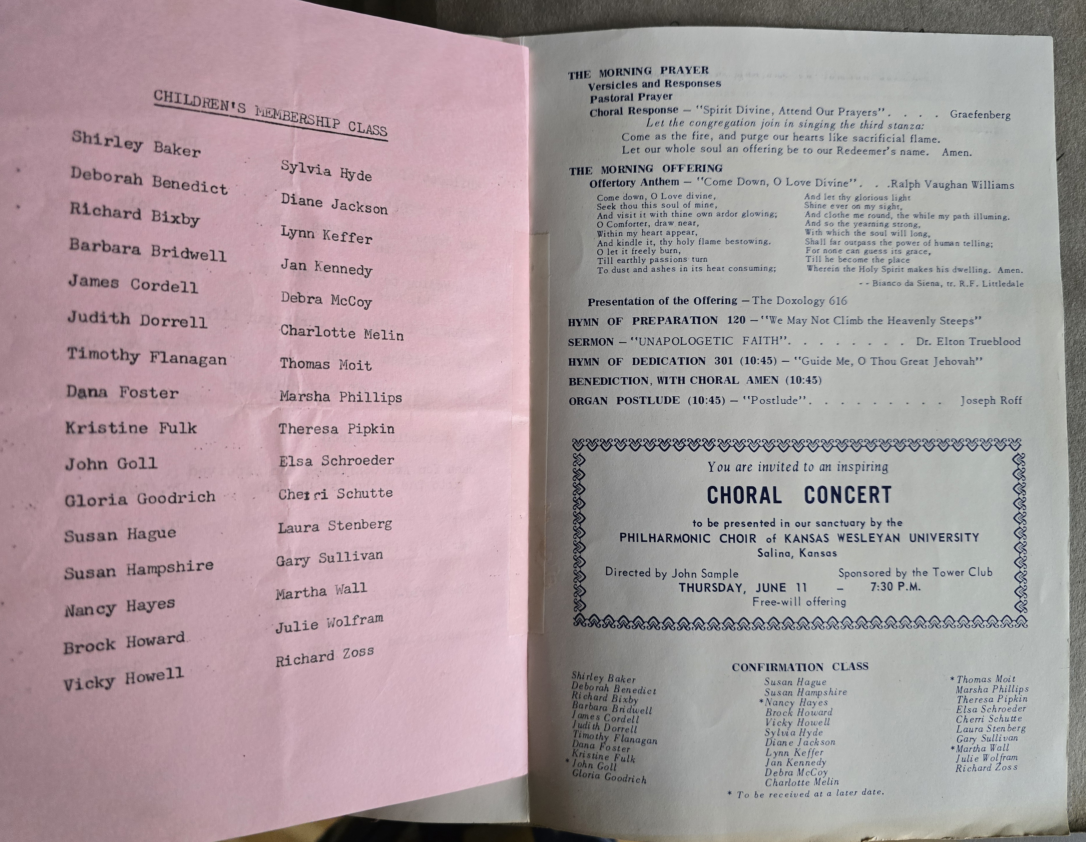 North United Methodist Church bulletin - June 7, 1964