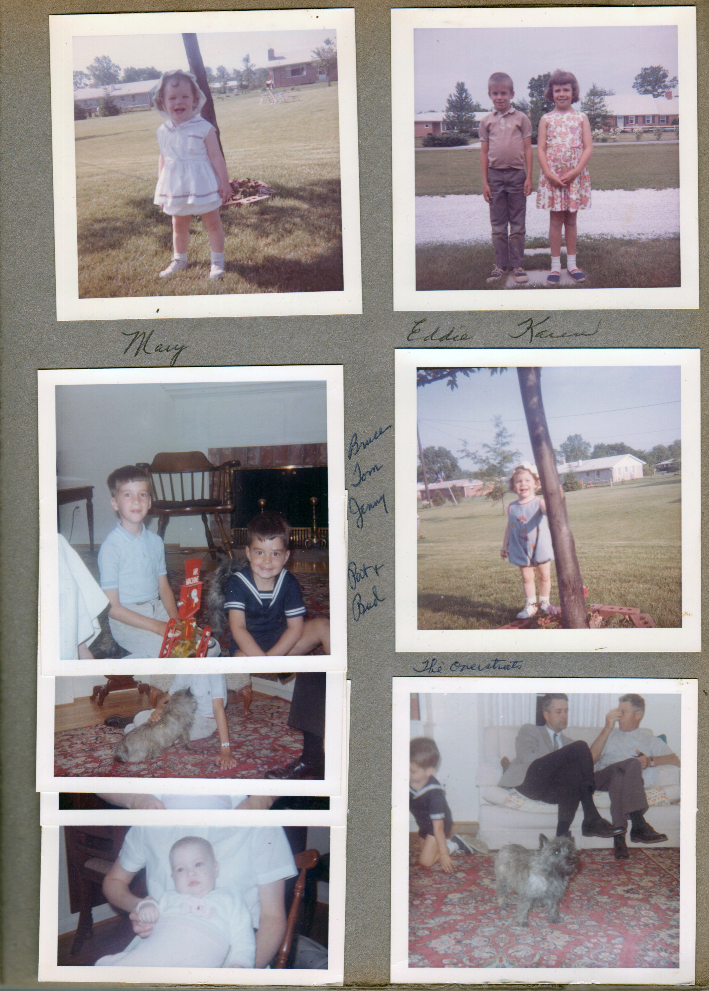 Mary, Eddie and Karen - probably in Compton yard. Bruce Overstreet (?)  and Alan with Mr Machine. Alan, John and Bud Overstreet.